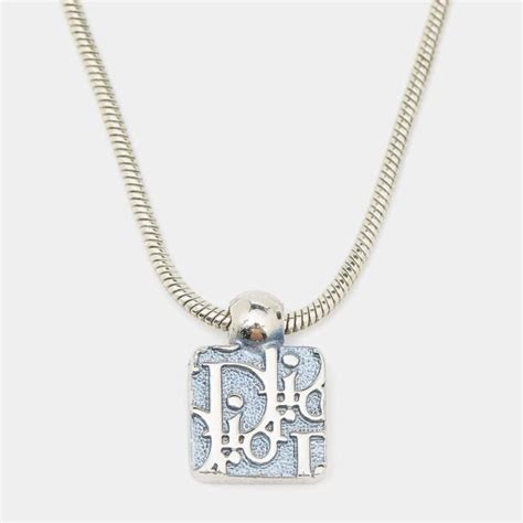 dior large blue trotter tablet necklace silver|Christian Dior Trotter 2 silver and blue 17” necklace .